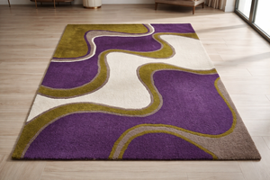 Hand Tufted Woven Modern Abstract Wool/Silk Plush Eco-Friendly Anti-Slip Rug-Purple Green Designer Living Room (Custom Size - Product Image 3