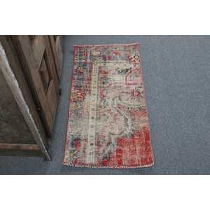 Turkish Small Rug 1.5x3.1 ft, <b>Red</b> Blue Camouflage Rug <b>Wool</b> - Product Image 1
