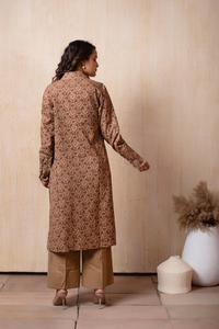 DHOOP CHAAV marron coton bloc à la main 3 pièces ensemble décontracté imprimé fleuri robe pour adolescents taille naturelle organza creux - Product Image 5