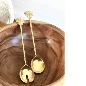 Ensemble de service à salade moderne de luxe en laiton de taille standard avec poignée en pierre de marbre pour ustensiles de cuisine essentiels couverts - Product Image 3
