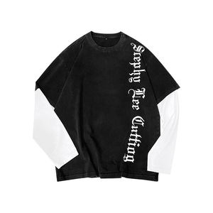 Patch personnalisé en détresse T-shirt double couche à décoloration au soleil Unisexe Poids lourd GSM 100% Coton Lavage à l'acide T-shirts à manches longues - Product Image 3