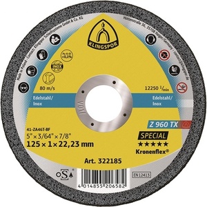 Discos de Corte Z 960 TX D125x1mm Rectos INOX, Diámetro del Orificio 22.23mm, KLINGSPOR, Paquete de 25 - Product Image 1