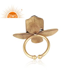 Último diseño hecho a mano 18K chapado en oro cuarzo ahumado natural piedra preciosa diseño floral anillo apilable Demi fabricante de joyería fina - Product Image 5