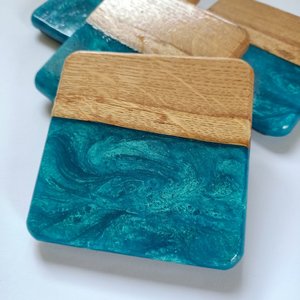 Best Quality Round Decorative <b>Coaster</b> <b>Set</b>, Elegant Classic Style Mixed Resin and Wood <b>Coasters</b> with Durable Stone Finish Design - Product Image 6