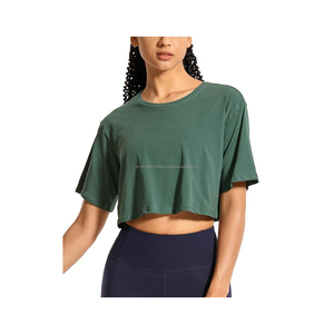 YOGA Camisetas cortas de entrenamiento de algodón Pima para mujer Camisetas de Yoga de manga corta Camisetas atléticas casuales para correr - Product Image 1