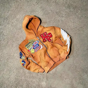 Sweat à capuche zippé en coton de haute qualité avec logo personnalisé imprimé délavé vintage et effet délavé à l'acide pour l'hiver - Product Image 2