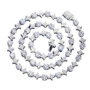 925 Sterling <b>Silver</b> Round Brilliant Cut Diamond <b>Tennis</b> Chain <b>Necklace</b> Gold Plated Hip Hop Couple Fine Jewelry for Men Women - Product Image 3