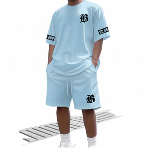 Ensemble de t-shirts d'été décontractés 2 pièces pour hommes, t-shirts Streetwear à impression numérique en polyester 100% respirant - Product Image 4