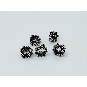 Anillos de Plata de Ley 925 Oxidada con Cuentas Espaciadoras de Flor, Surtido de Joyería Decorativa - Product Image 2