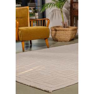 Alfombra de Área de Tejido Plano Kilim Beige de Fibra Sintética Duradera Netline Home Depot BR008 para Dormitorio, Estudio, Habitación Infantil para Uso Doméstico - Product Image 3
