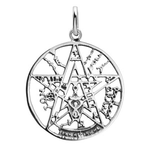 Pendentif en argent sterling 27 mm Tetragrammaton plaqué or rose, platine et rhodium, pierre d'onyx, style religieux, hypoallergénique - Product Image 1