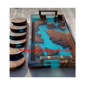 Produit de qualité supérieure luxueux meilleur courbé à la main élégant nouvel article sous-verre en bois ensemble avec matériau en résine pour la décoration intérieure - Product Image 5