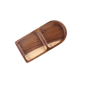 Fourniture d'usine Feuille Forme Acacia Plateau En Bois Compartiment Assiette Divisée pour Plat À Dessert Plateaux De Service En Bois avec Section - Product Image 2