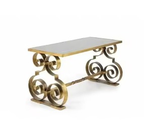 Mesa central en marco de metal fundido, escultura, muebles de sala de estar, tapa de mármol, mesa de centro de café anidada de lujo larga redonda - Product Image 4