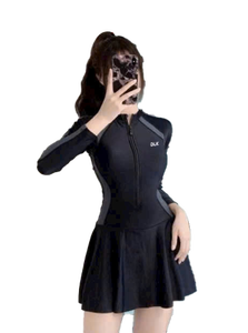 Ropa de Playa Negra de una pieza de manga larga para mujer Servicio OEM Spandex/Nylon con logotipo frontal corto Patrón de animal anti-UV - Product Image 3