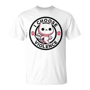T-shirt unisexe pour adulte à manches courtes et col rond, imprimé sérigraphié « I Choose Violence Cat », design promotionnel - Product Image 1