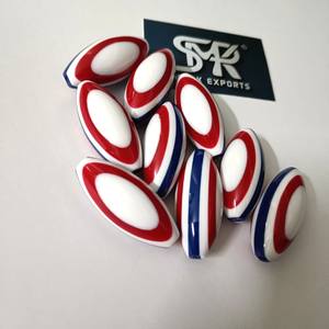 Cuentas de resina ovaladas Rojas, blancas y azules de primera calidad, cuentas artesanales a rayas pulidas, ideales para joyería DIY, pulsera, collar y proyectos de arte - Product Image 1