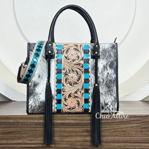 Bolso Tote de Diseñador de Lujo de Cuero con Estampado Floral y Cuadros, Nuevo Modelo 2025, Venta al por Mayor, Bolsos de Mano de Cuero Vacuno Genuino para Mujer - Product Image 1