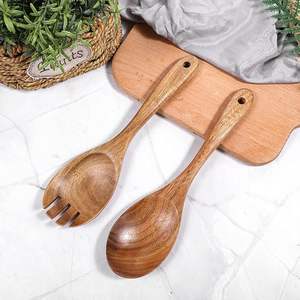 Juego de cuchara para servir ensalada de madera de Acacia Natural, utensilios de cocina de madera hechos a mano, utensilios de cocina, vajilla antiadherente ecológica - Product Image 2