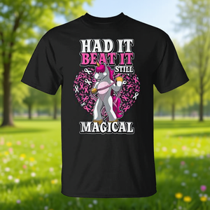 Camiseta para supervivientes del cáncer de mama con lazo rosa y unicornio mágico Beat It - Product Image 3