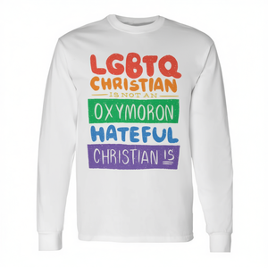 T-shirt a maniche lunghe con messaggio Pride: LGBTQ Christian Is Not An Oxymoron, unisex, girocollo, regalo per adulti, per la chiesa - Product Image 3
