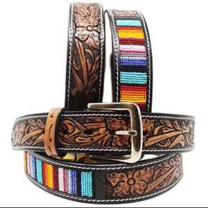 Ceinture robuste en cuir de vache de qualité supérieure unisexe avec motifs perlés personnalisés usinés à la main en alliage de cuir pleine fleur pour expédition à boucle - Product Image 1