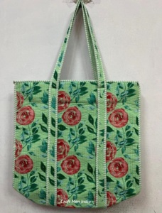 Bolso de mano acolchado de algodón con estampado de bloques para mujer, bolso de hombro de uso diario lavable hecho a mano Vintage bohemio para promoción de comestibles - Product Image 3