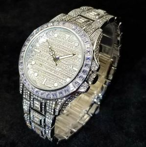 MISSFOX Montre de luxe pour homme Ice Out Hip Hop Iced Bling Silver Diamond Bracelet en acier inoxydable Mouvement à quartz Antique Type ETA Brand - Product Image 6