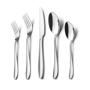 Cubiertos de acero inoxidable con diseño curvo de acero con espejo, chapados en oro, duraderos, resistentes al óxido para cenar, ocasiones especiales - Product Image 1