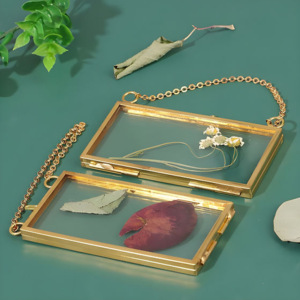 Handmade Gold & Rose Gold Metal Framed Glass Photo <b>Frame</b> for Pressed Flowers & Leaves Elegant Hanging Tabletop Display - Product Image 1