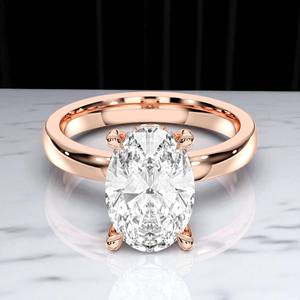 Anillo de compromiso solitario de 3,19 quilates de moissanita de forma ovalada y redonda de quilates, hecho en plata para mujer - Product Image 2