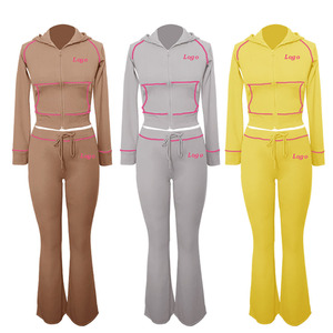 ชุดวอร์มสองชิ้นสำหรับผู้หญิงชุดวอร์มมีซิปมีฮู้ดปักลาย - Product Image 1