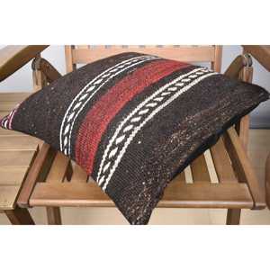Brown Wool Kilim Pillow 18x18 Inch Luxury Rustic Vintage Patterned <b>Fluffy</b> Printed Rug for Sofa Feather <b>Bedding</b> for Christmas - Product Image 4