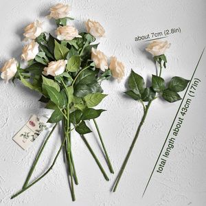 5つの茎のパックリアルタッチアプリコットローズシルク造花花びら新鮮なバラのように感じて見える結婚式のブライダルの家の装飾