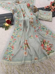 Bollywood dernier concepteur fête porter Organza Saree Blouse avec lourd Multy fil et 5mm paillettes broderie travail femme mode - Product Image 3