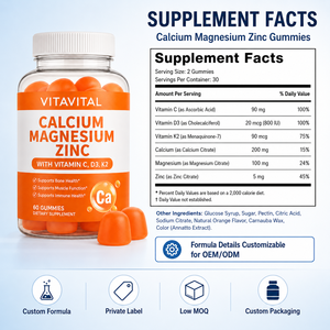 Gummies Calcium Magnésium <span class=keywords><strong>Zinc</strong></span> avec Vitamines pour le Soutien des Os, des Muscles et du Système Immunitaire – Fabricant OEM ODM, Formule Personnalisée, Végétalien, Sans OGM - Product Image 3
