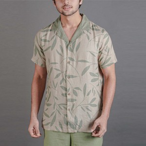 เสื้อเชิ้ตผ้าลินินคอปกคิวบาผู้ชายเสื้อเชิ้ตที่มีสไตล์และน้ำหนักเบาเหมาะสำหรับสวมใส่ในช่วงฤดูร้อนและชุดชายหาด - Product Image 3