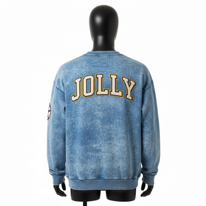 Sweat-shirt pour homme en coton doux et polaire, 320 GSM, bleu délavé au soleil, logo imprimé personnalisé, sweat-shirt basique pour homme - Product Image 2