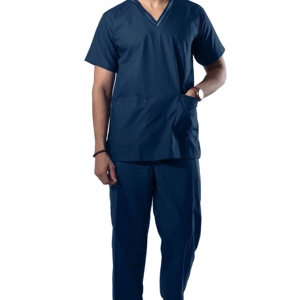 Exquisite Logo Custom V-neck Pattern Unisex Stretch Woven Cotton Blends Short Sleeves Hospital Beauty Salon Medical <b>Scrubs</b> - Product Image 1