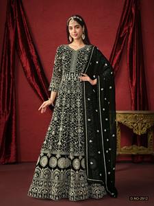 Robe Anarkali longue de créateur Fatema Fashion, dernière collection, en faux georgette avec broderie au fil, pour adultes, style Bollywood indien. - Product Image 3