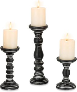 Lot de 3 grands bougeoirs en bois de ferme pour bougies pilier pour la décoration de la maison pour Noël - Product Image 1