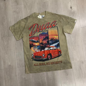 T-shirt en coton imprimé Duaa All Risk No Regrets pour homme, manches courtes, col rond, jersey décontracté, coupe régulière, logo au dos - Product Image 3
