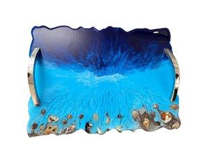 Indian Export Quality Luxury Handmade <b>Epoxy</b> Resin Serving Tray with <b>Metal</b> Handle for Home and Wedding Decoration - Product Image 3