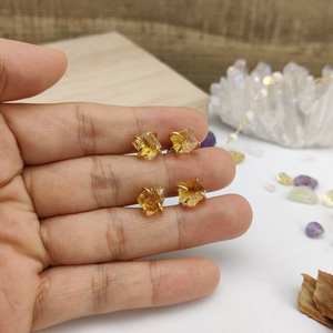 <b>Small</b> Raw Citrine Quartz <b>Stud</b> Earrings 925 Sterling <b>Silver</b> 14K Gold Plated Yellow Crystal Gemstone Boho Gift - Product Image 6