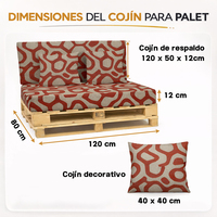 Ensemble de coussins de palettes d'extérieur Manemi 120x80 + 120x50 cm, résistants à l'eau, motif géométrique, toutes saisons, amovibles et lavables