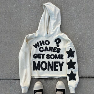 Sudadera con capucha de algodón con diamantes de imitación 360 GSM, jersey de gran tamaño con diseño recortado bordado, lavado para uso en invierno, Sudadera con capucha con cremallera personalizada - Product Image 1