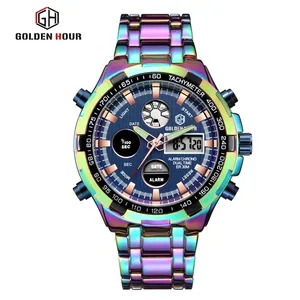 GOLDENHOUR GH108 Super Cool Guangzhou Watch Factory Quartz Japan Movement Alarm 3 Atm Gold Wrist Watch For African