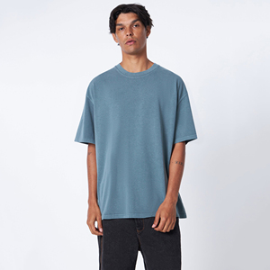 Camiseta de Algodón Azul Sólido Extra Grande para Hombre, Cuello Redondo, Manga Corta, Estilo Casual, Tejido Jersey - Product Image 1