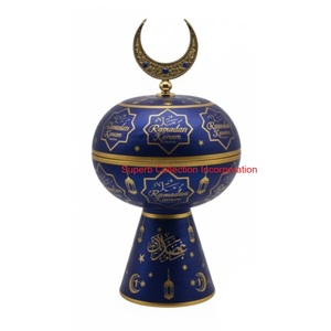 Arabic Style Metal Dates Bowl With <b>Lid</b> & Handles <b>Decorative</b> Dry Fruit Serving Dish For Ramadan & Moroccan Design Candy Container - Product Image 5