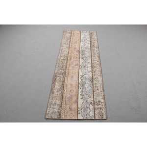 Vintage Turkish <b>Wool</b> Runner Rug 22x5.9 ft (66x181 Cm) <b>Brown</b> Patchwork Design with Latex Backing - Product Image 1